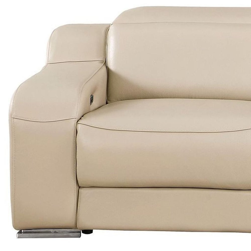 103" Light Gray Italian Leather Reclining USB Sofa