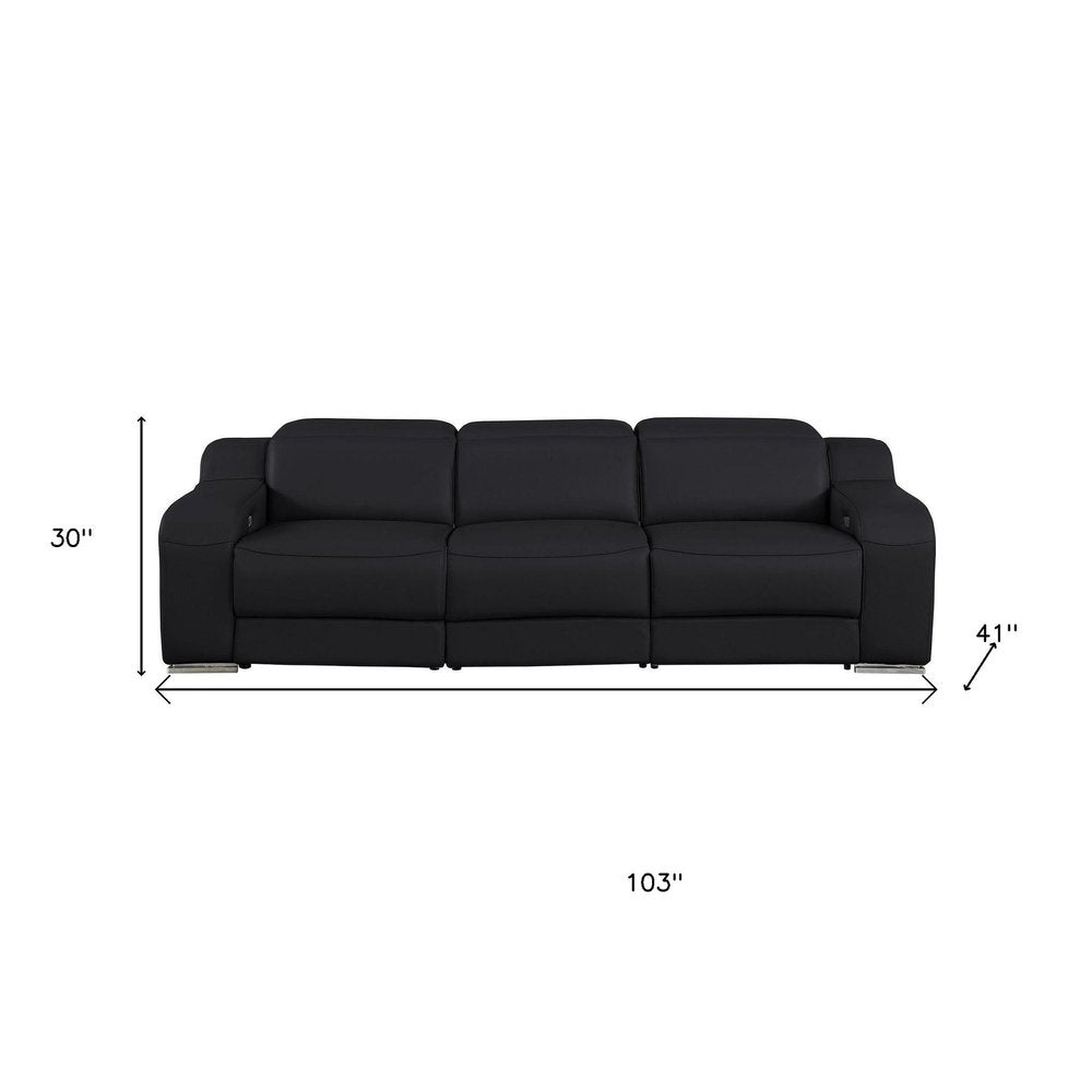 103" Light Gray Italian Leather Reclining USB Sofa
