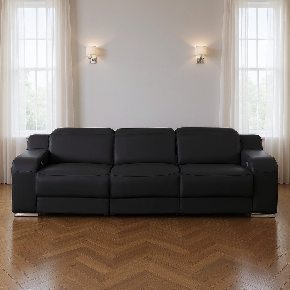 103" Light Gray Italian Leather Reclining USB Sofa