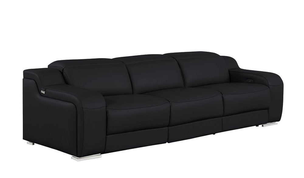 103" Light Gray Italian Leather Reclining USB Sofa