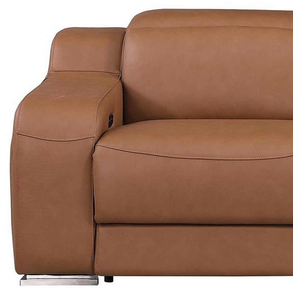103" Light Gray Italian Leather Reclining USB Sofa
