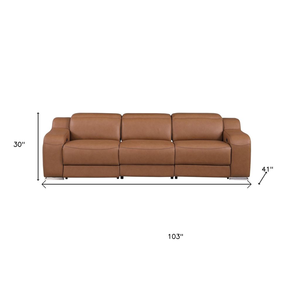 103" Light Gray Italian Leather Reclining USB Sofa