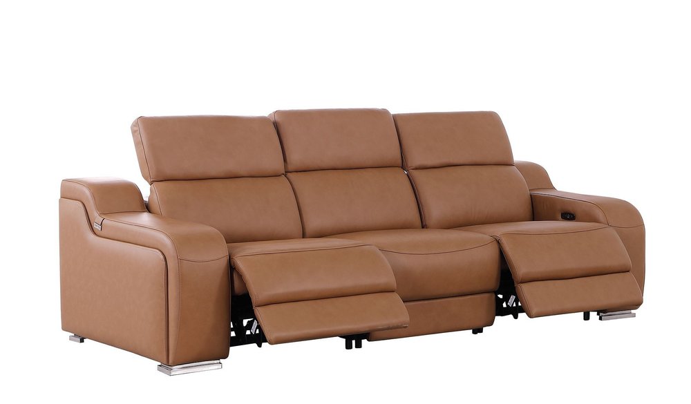103" Light Gray Italian Leather Reclining USB Sofa