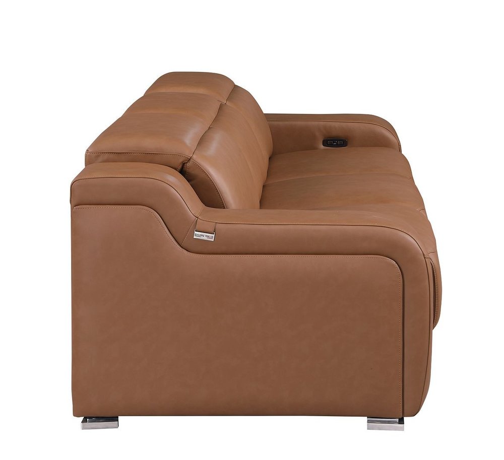 103" Light Gray Italian Leather Reclining USB Sofa
