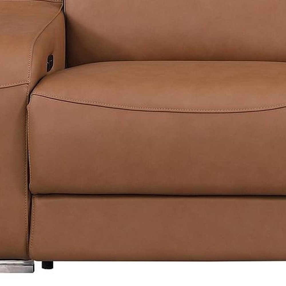 103" Light Gray Italian Leather Reclining USB Sofa