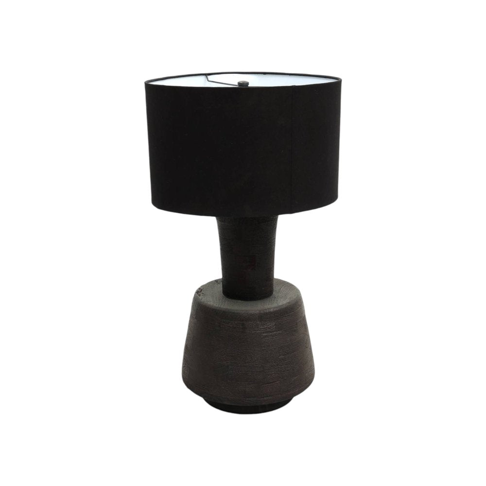 Lámpara de mesa de urna de madera maciza negra envejecida de 73 cm con pantalla de tambor negra