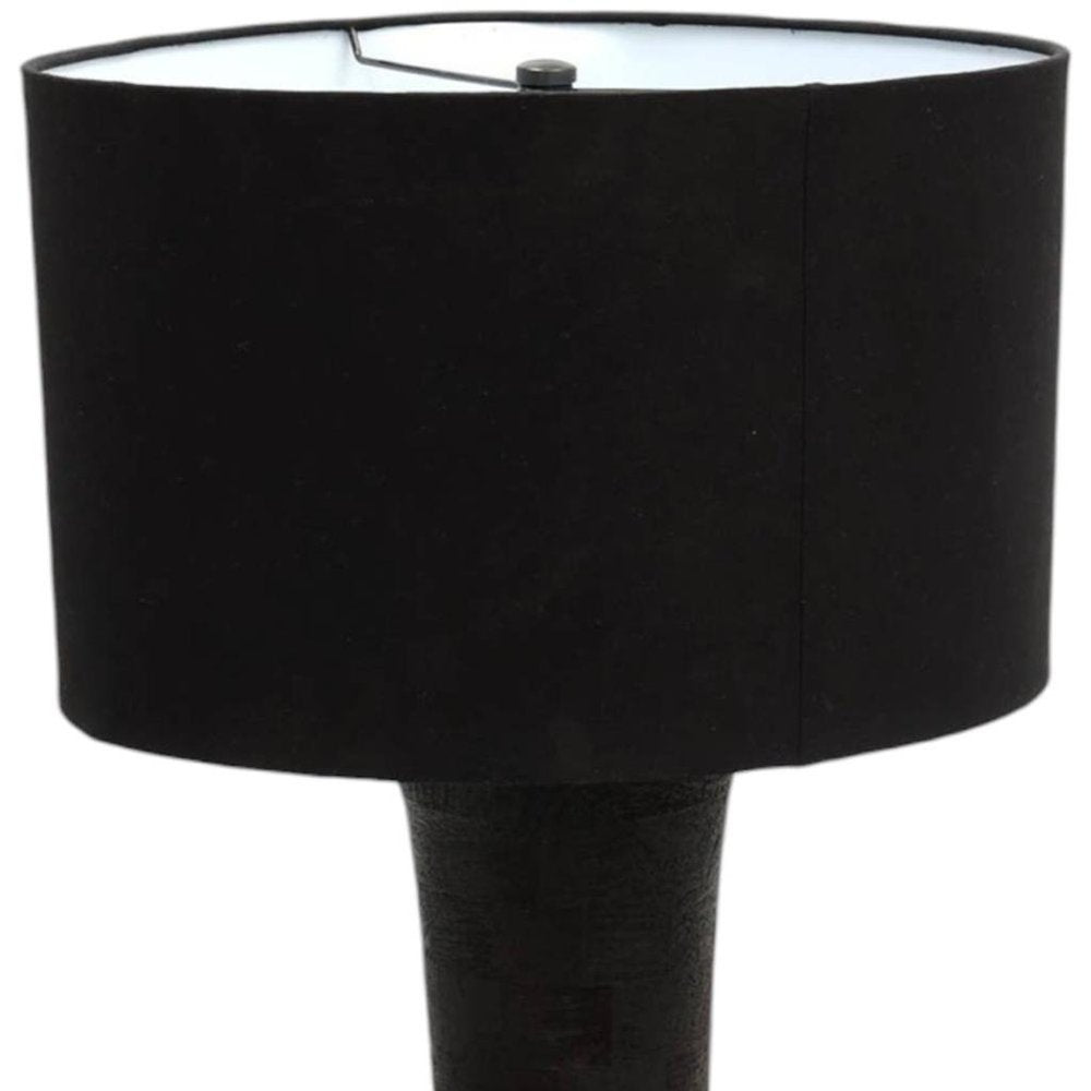 29" Distressed Black Solid Wood Urn Table Lamp With Black Drum Shade