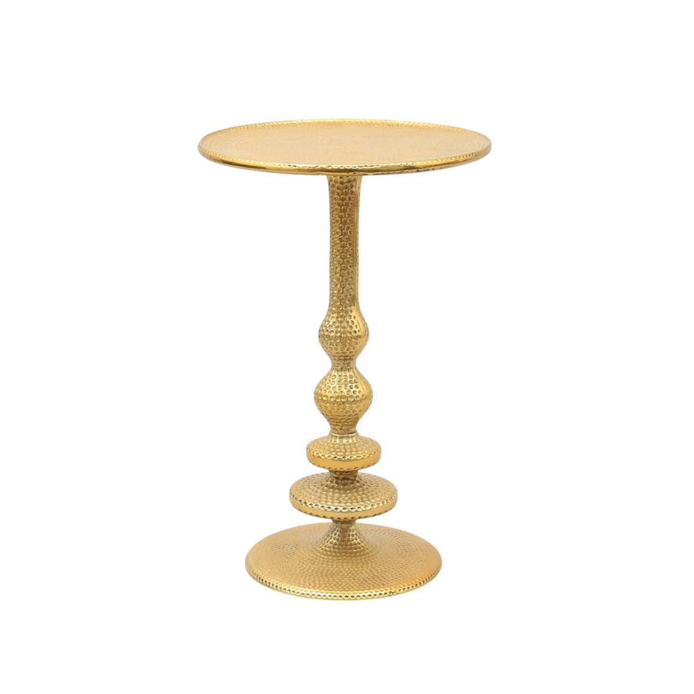 24" Antiqued Gold Aluminum Round Pedestal End Table
