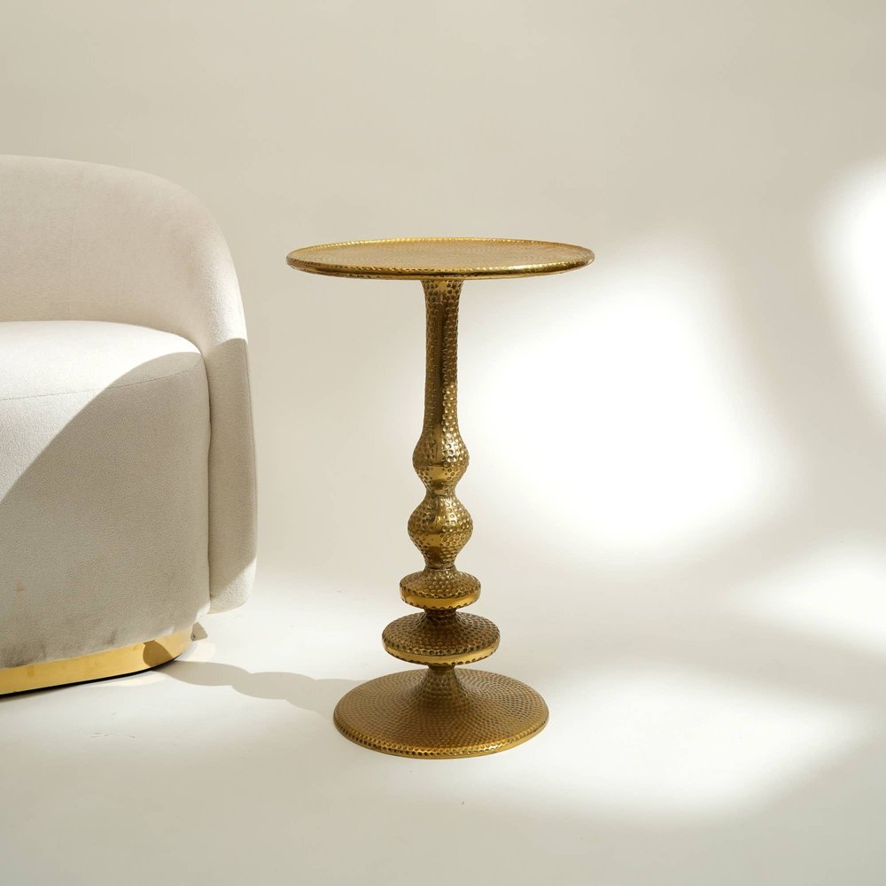 24" Antiqued Gold Aluminum Round Pedestal End Table