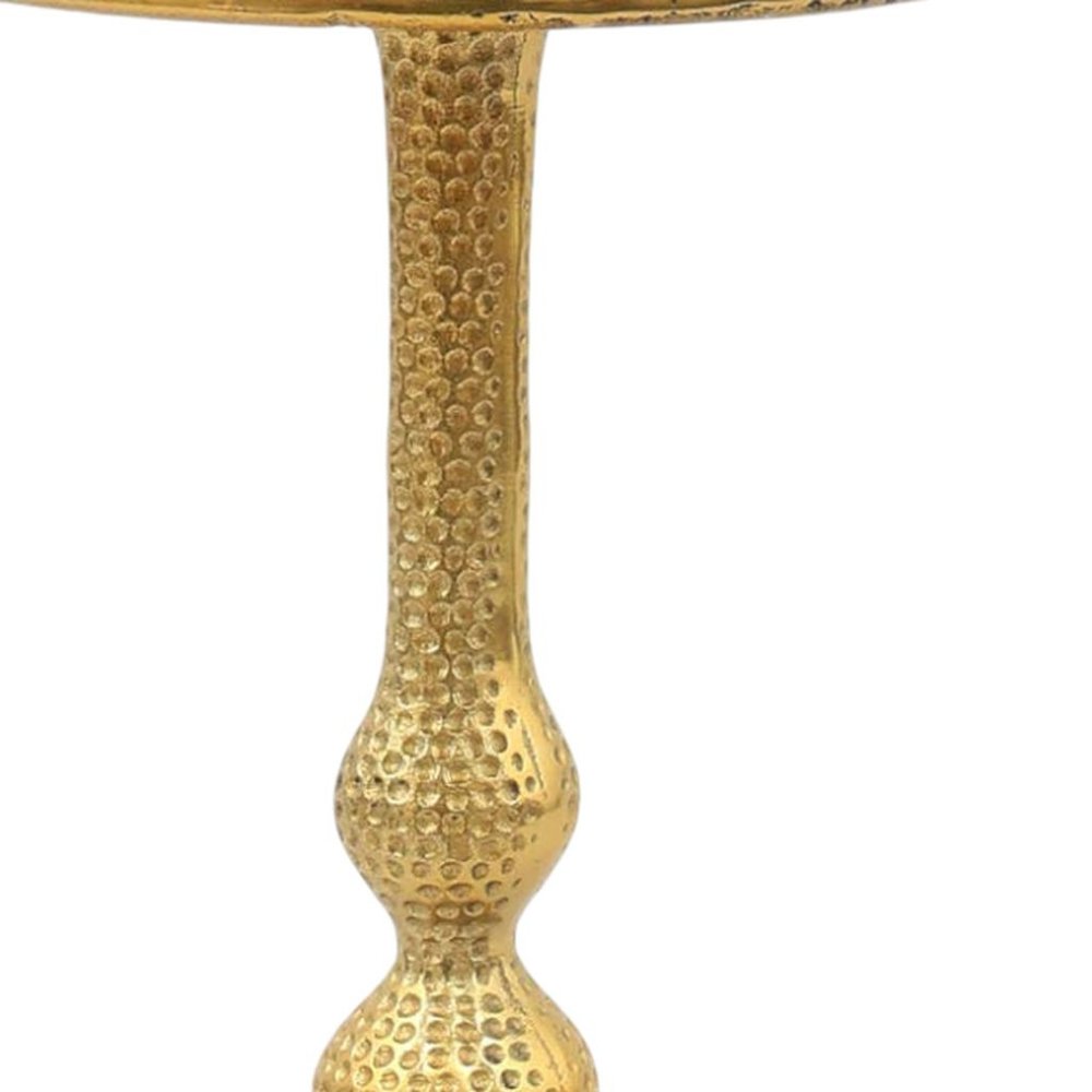 24" Antiqued Gold Aluminum Round Pedestal End Table