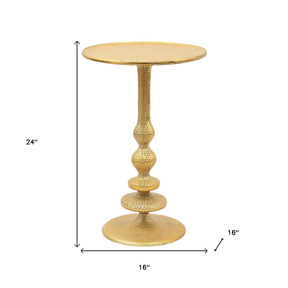 24" Antiqued Gold Aluminum Round Pedestal End Table