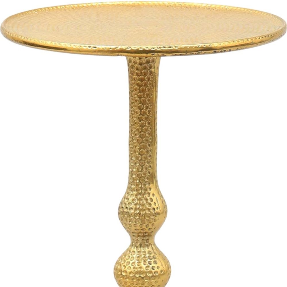 24" Antiqued Gold Aluminum Round Pedestal End Table