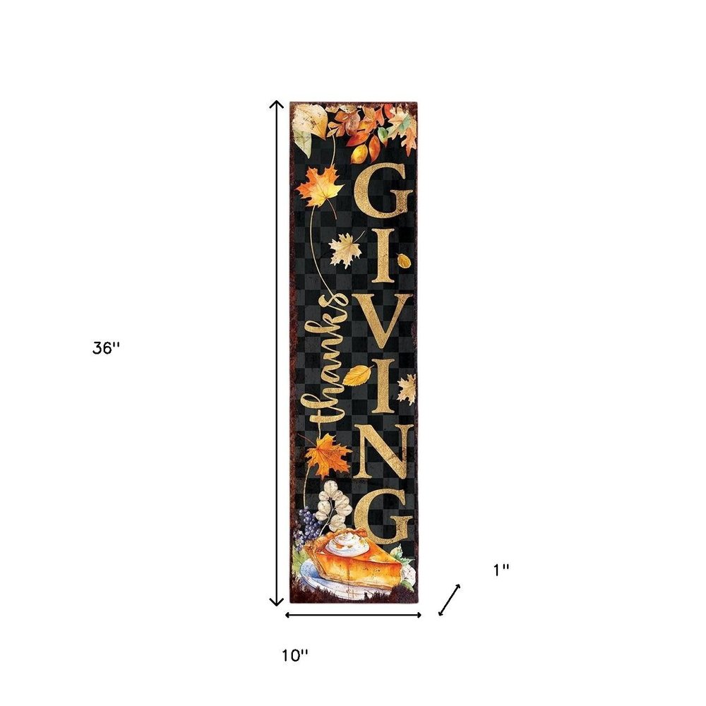 Letrero para porche de 36" de madera maciza negra y naranja con hojas de otoño para Acción de Gracias