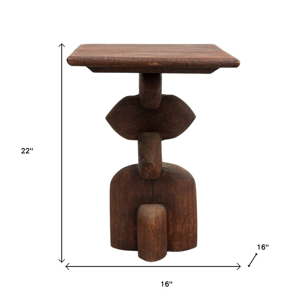 22" Brown Distressed Solid Wood Square End Table
