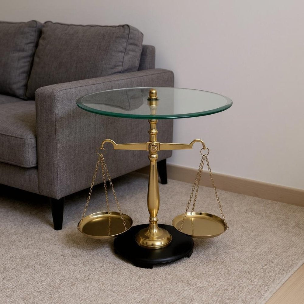 24" Clear and Gold Glass and Aluminum Libra Scales End Table