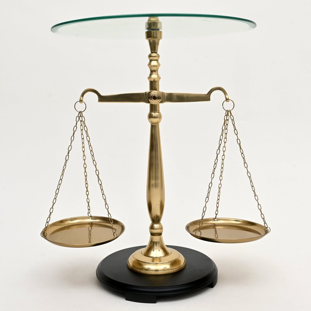 24" Clear and Gold Glass and Aluminum Libra Scales End Table