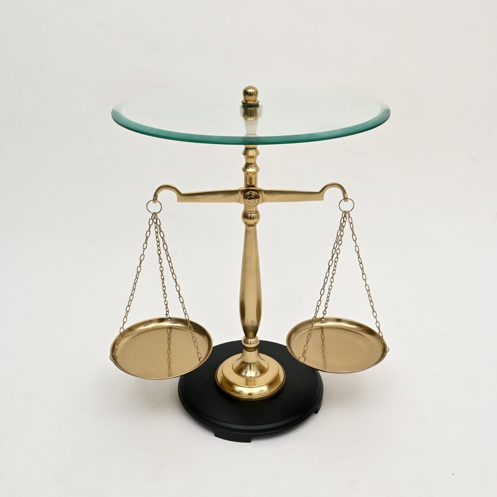 24" Clear and Gold Glass and Aluminum Libra Scales End Table