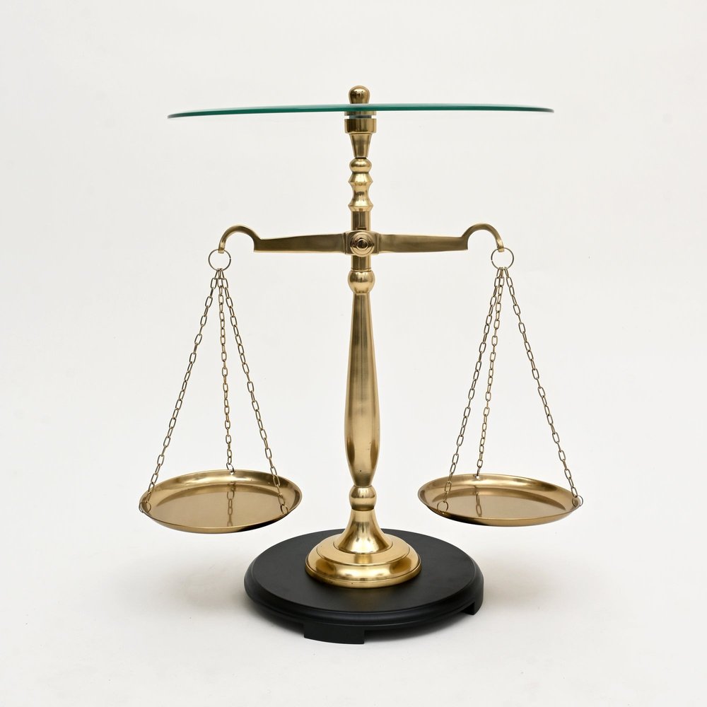 24" Clear and Gold Glass and Aluminum Libra Scales End Table