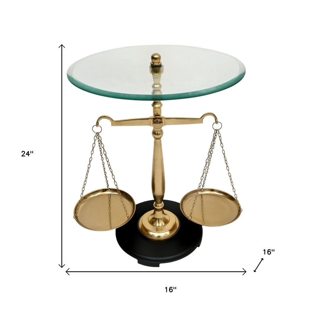 24" Clear and Gold Glass and Aluminum Libra Scales End Table