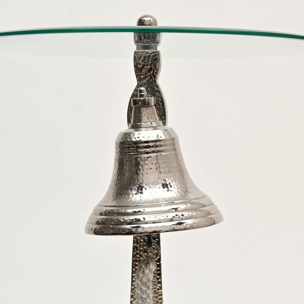 24" Clear and Silver Glass and Aluminum Nautical Bell End Table