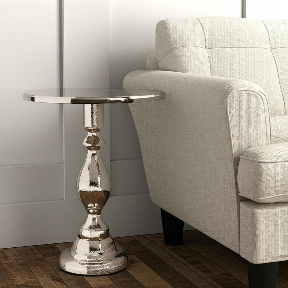 26" Silver Aluminum Round Pedestal End Table
