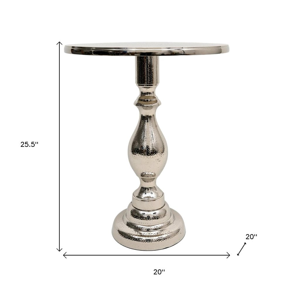 26" Silver Aluminum Round Pedestal End Table