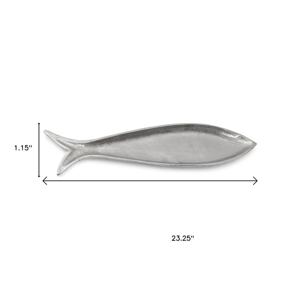 Bandeja para servir pescado de aluminio fundido plateado de 23"