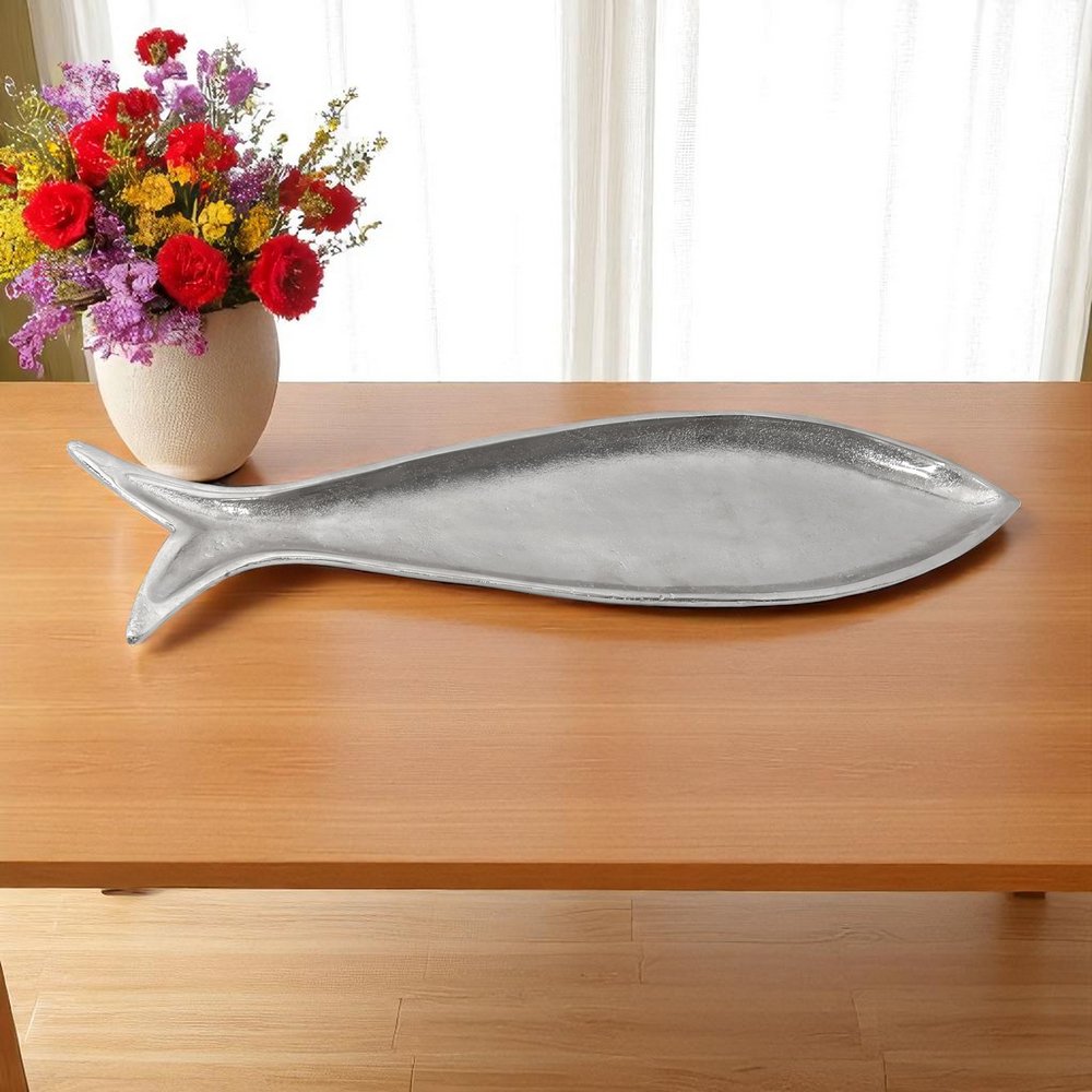 Bandeja para servir pescado de aluminio fundido plateado de 23"