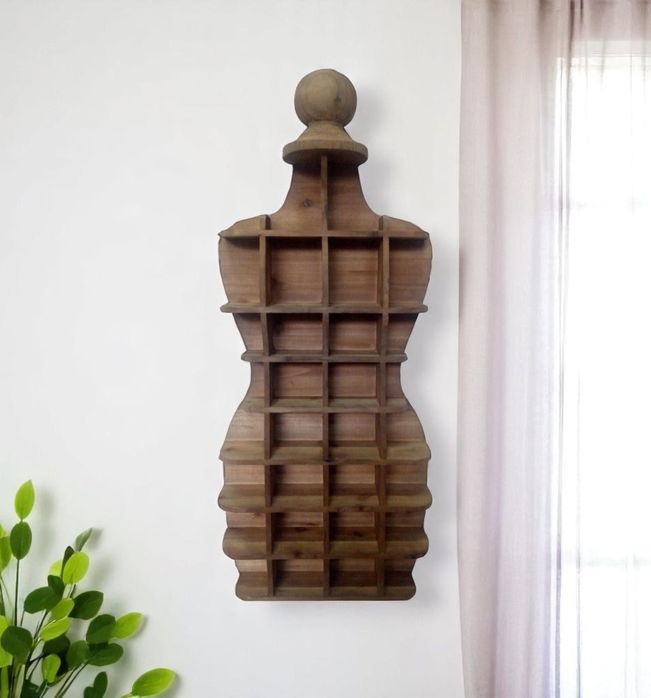 Estante de pared con múltiples compartimentos, de madera marrón, de 45 cm, con formas novedosas