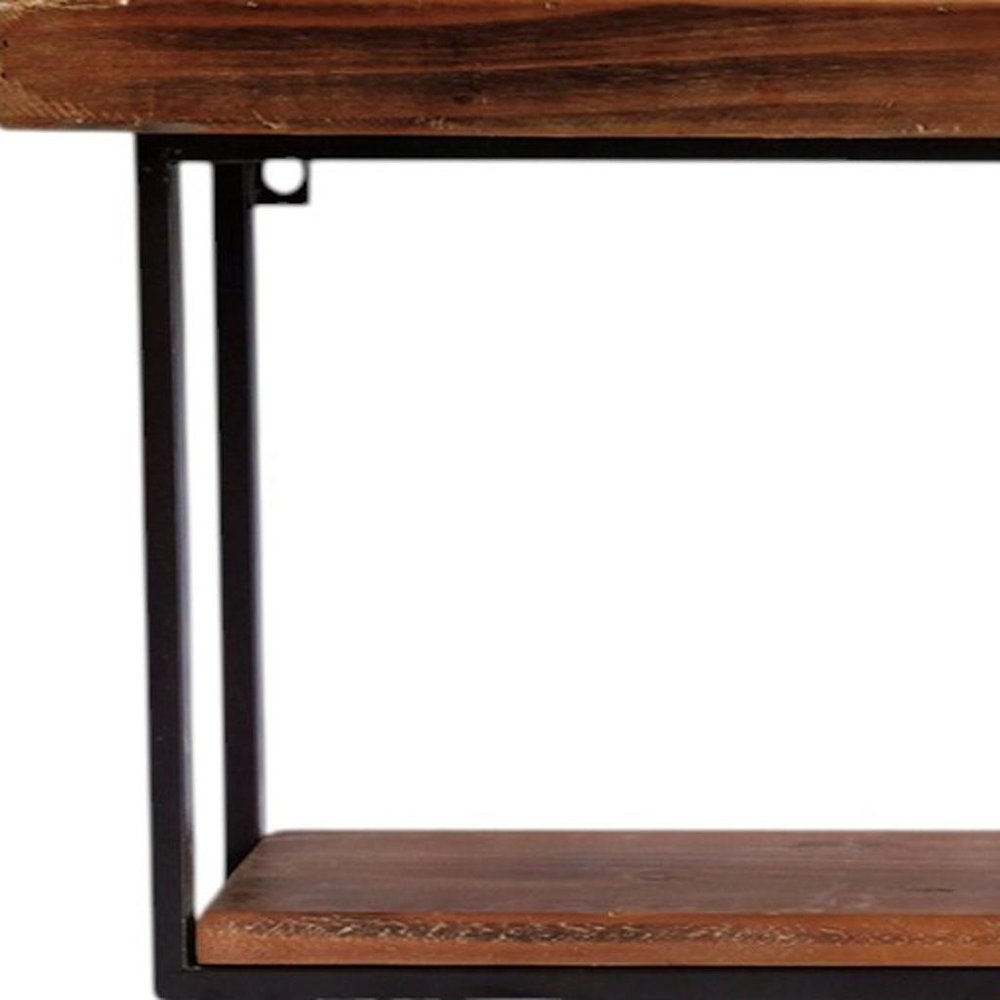Juego de dos estantes decorativos de dos niveles de madera y metal, de 36 pulgadas, en negro y marrón