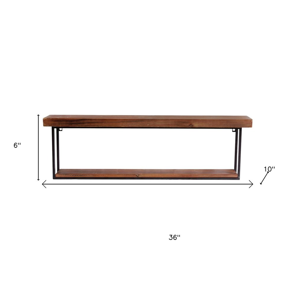 Juego de dos estantes decorativos de dos niveles de madera y metal, de 36 pulgadas, en negro y marrón