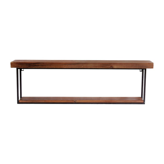 Juego de dos estantes decorativos de dos niveles de madera y metal, de 36 pulgadas, en negro y marrón