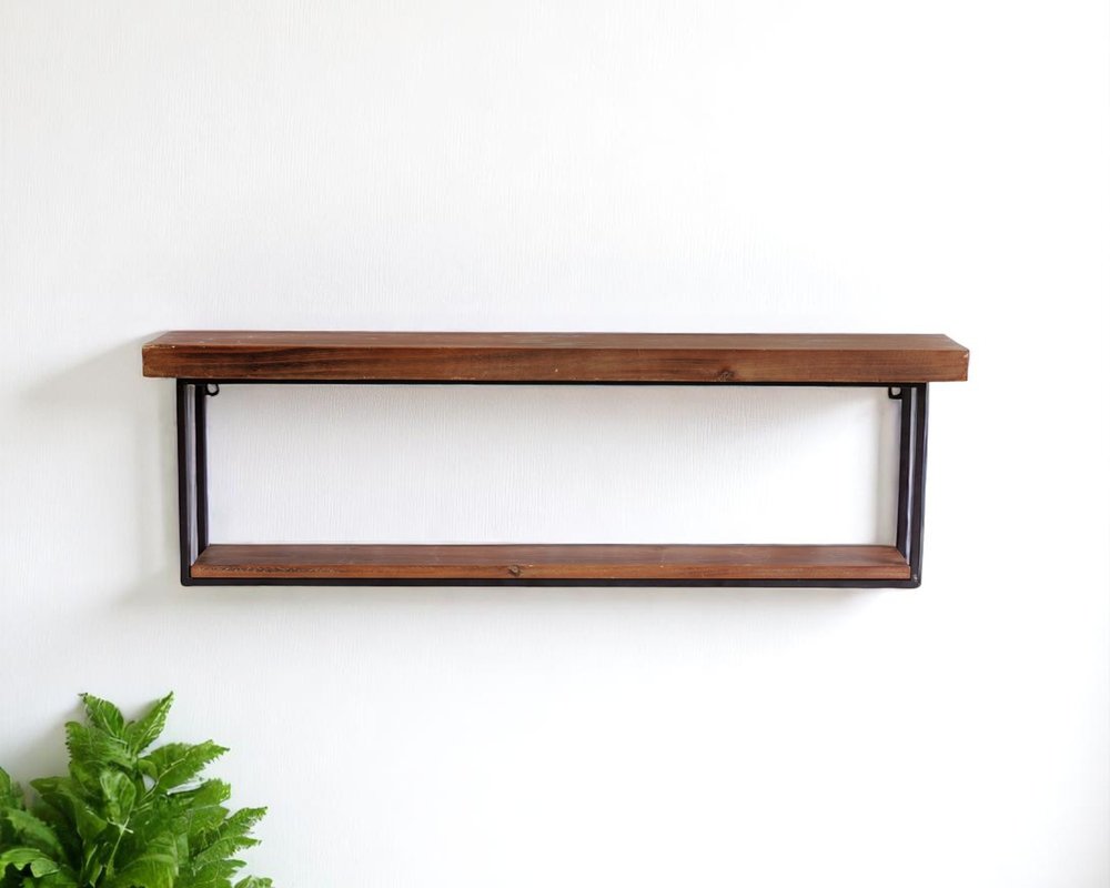 Juego de dos estantes decorativos de dos niveles de madera y metal, de 36 pulgadas, en negro y marrón