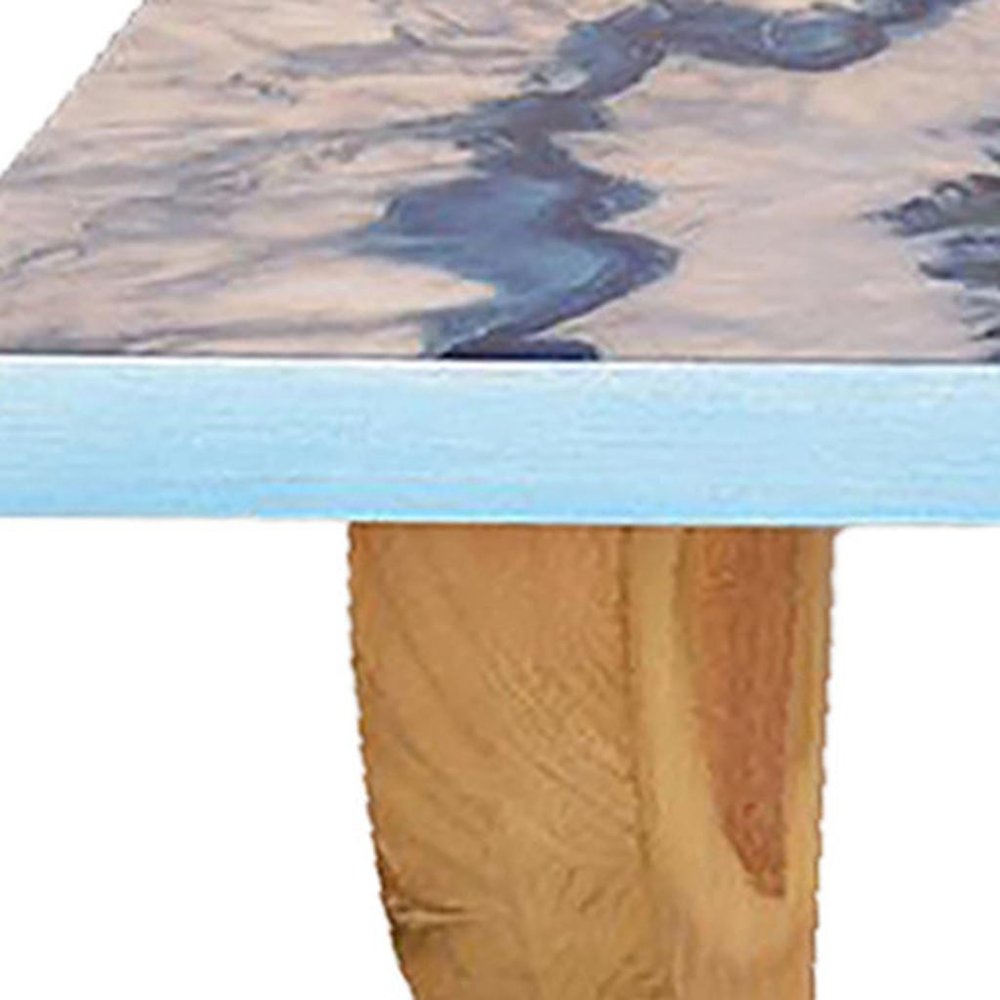 Estante de pared decorativo de 91 cm con diseño de ágata de madera natural y azul