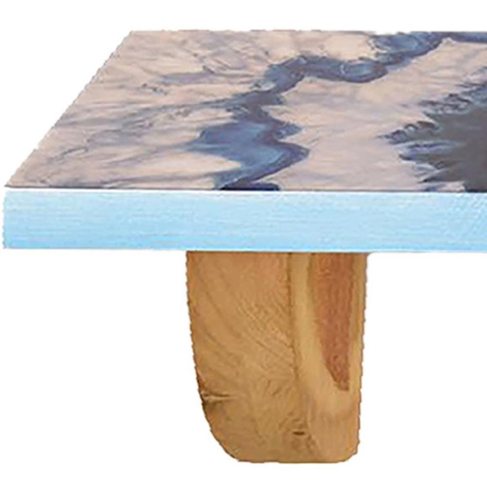 Estante de pared decorativo de 91 cm con diseño de ágata de madera natural y azul