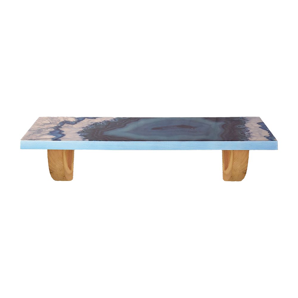 Estante de pared decorativo de 91 cm con diseño de ágata de madera natural y azul