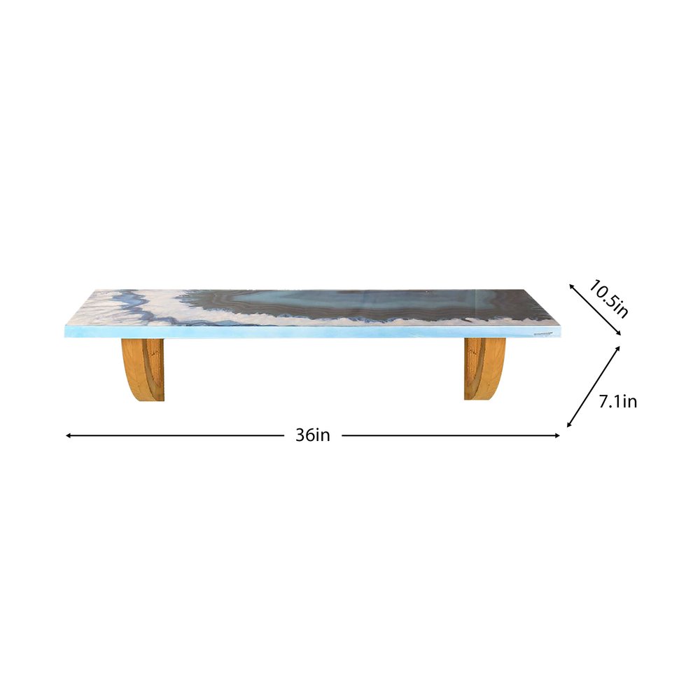 Estante de pared decorativo de 91 cm con diseño de ágata de madera natural y azul