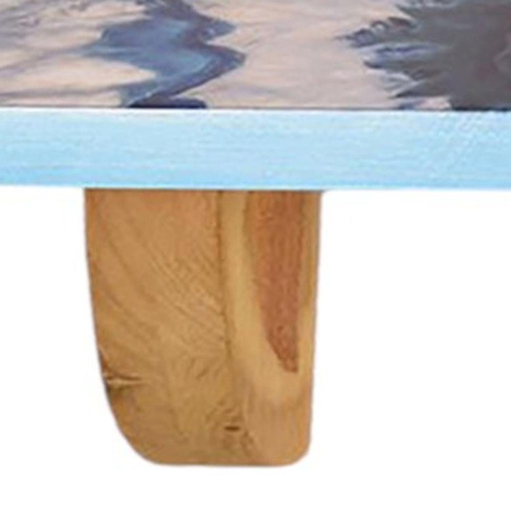 Estante de pared decorativo de 61 cm con diseño de ágata de madera natural y azul