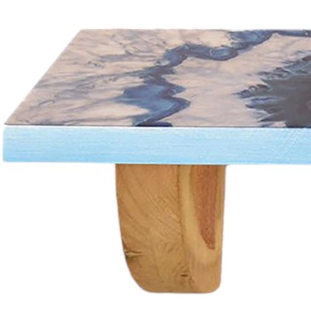 Estante de pared decorativo de 61 cm con diseño de ágata de madera natural y azul