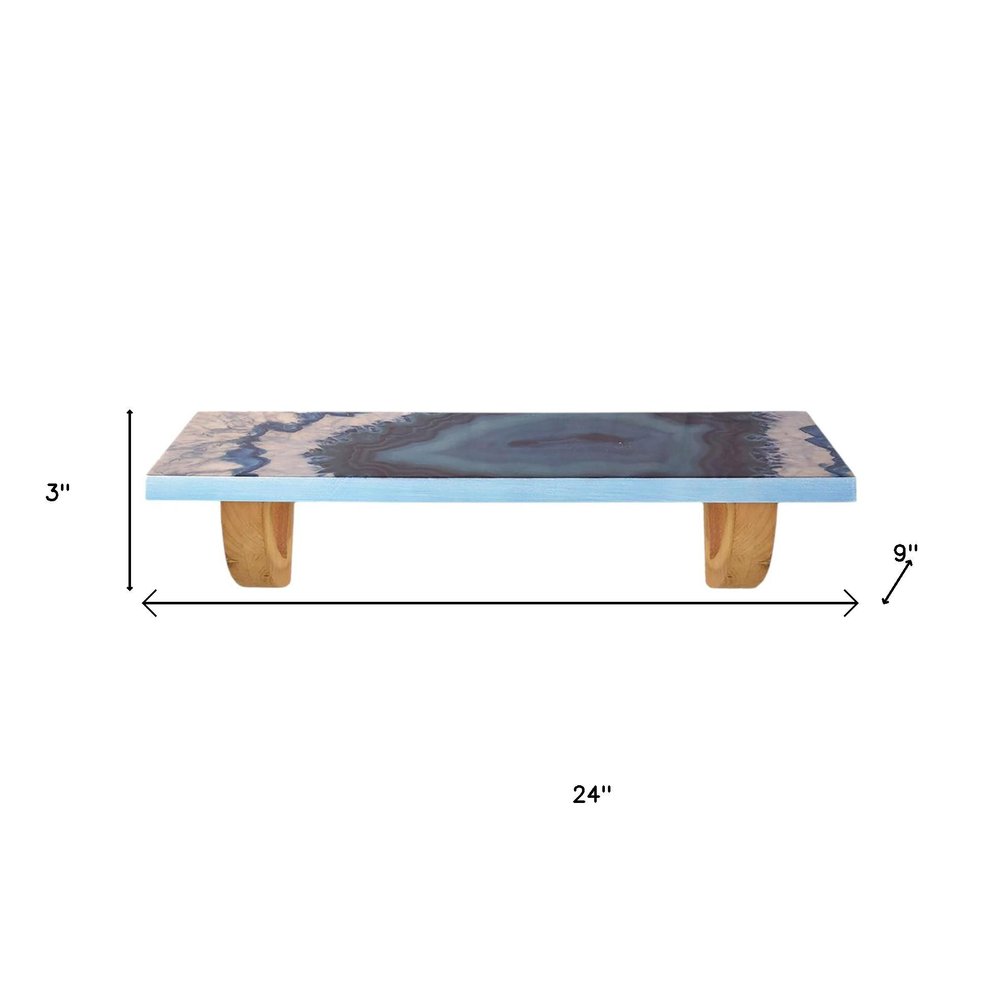 Estante de pared decorativo de 61 cm con diseño de ágata de madera natural y azul