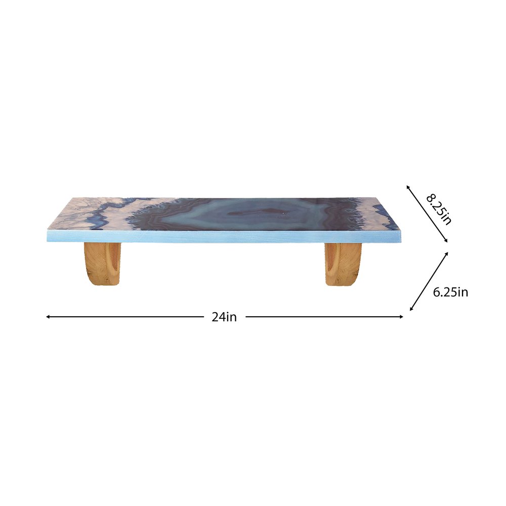 Estante de pared decorativo de 61 cm con diseño de ágata de madera natural y azul