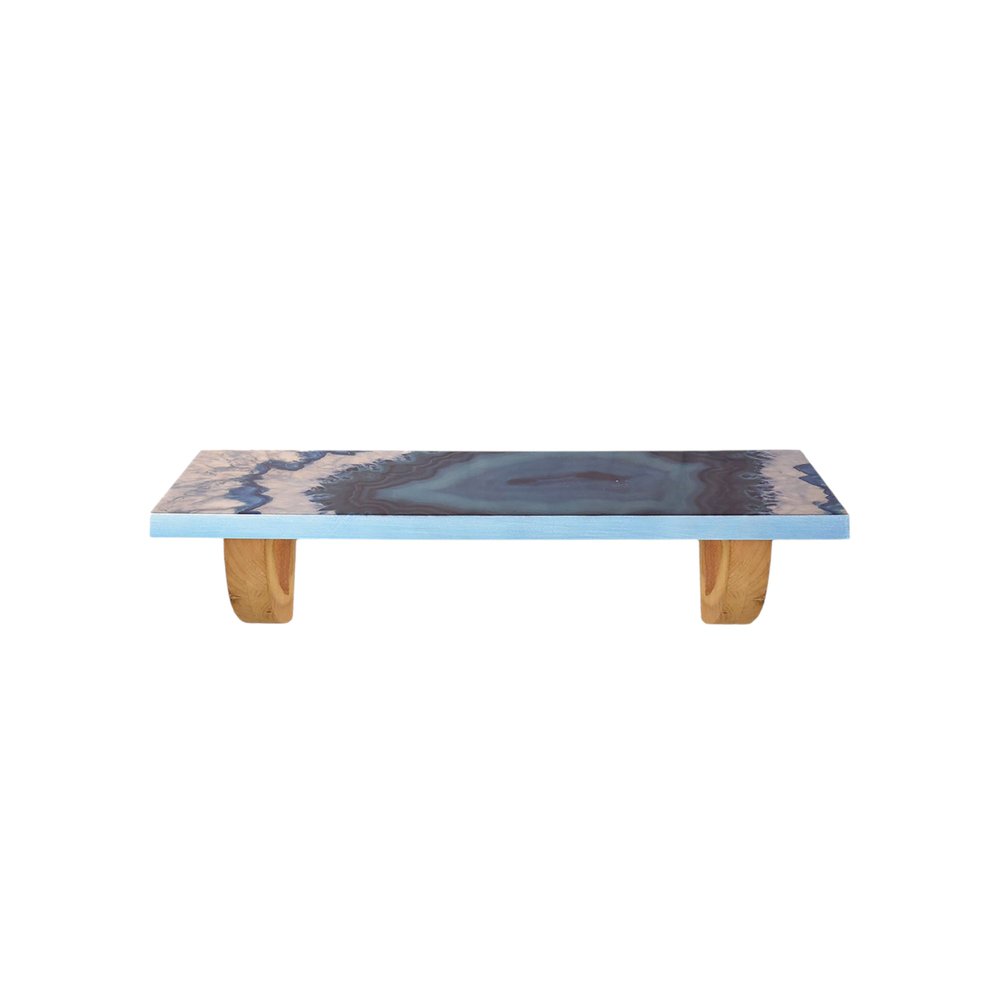Estante de pared decorativo de 61 cm con diseño de ágata de madera natural y azul