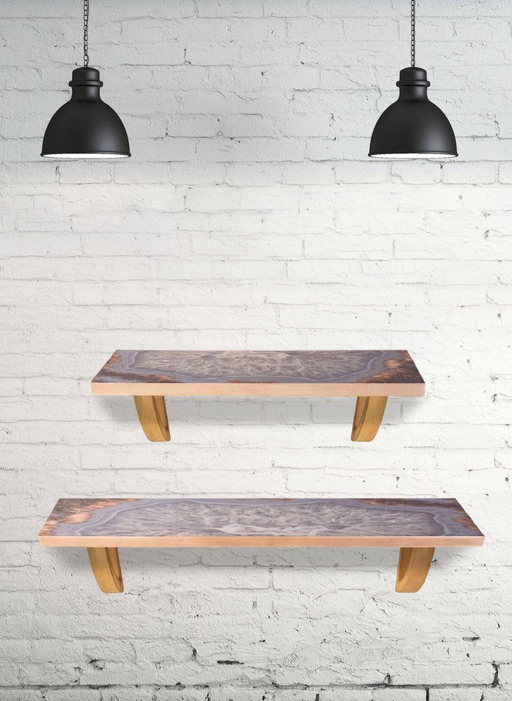 Estante de pared con acento de madera natural y gris de 24"
