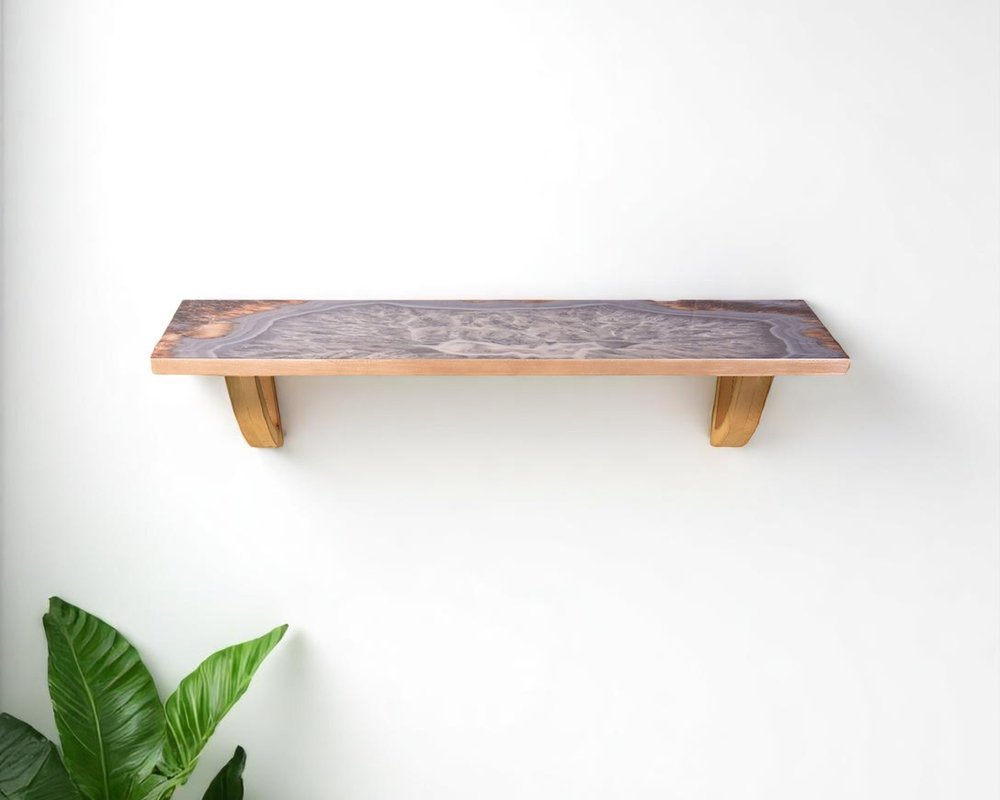 Estante de pared con acento de madera natural y gris de 24"