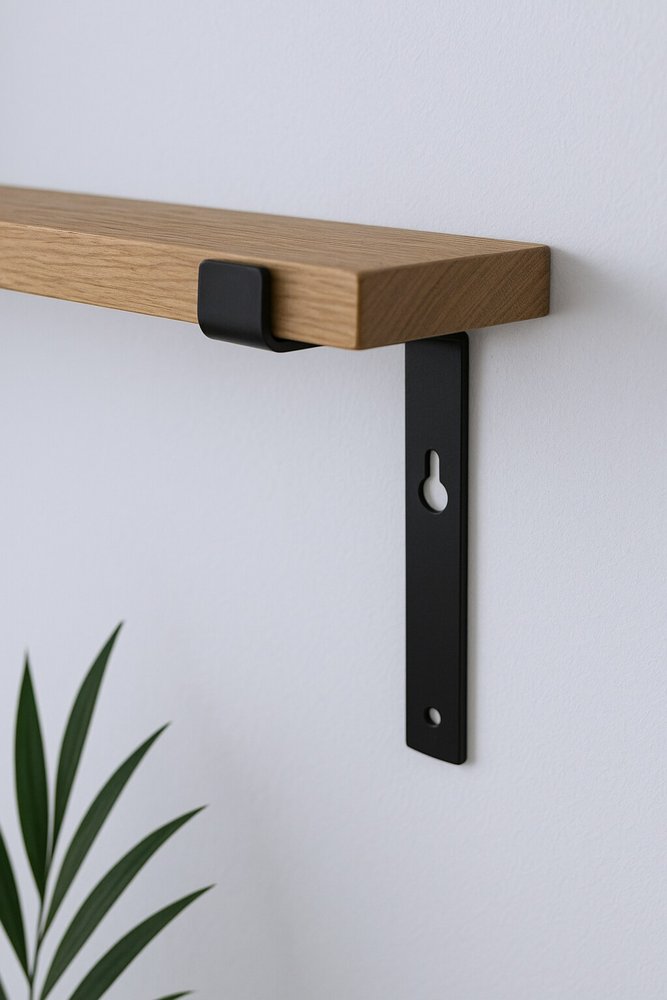 Juego de dos soportes de estante de pared de metal negro de 7"