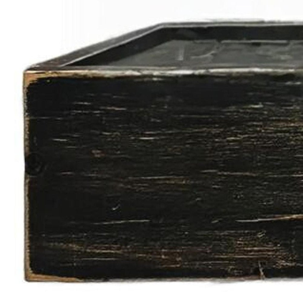 Estante flotante de pared de madera desgastada negra de 25 cm con LED