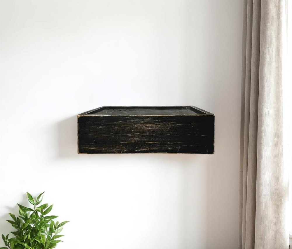 Estante flotante de pared de madera desgastada negra de 25 cm con LED