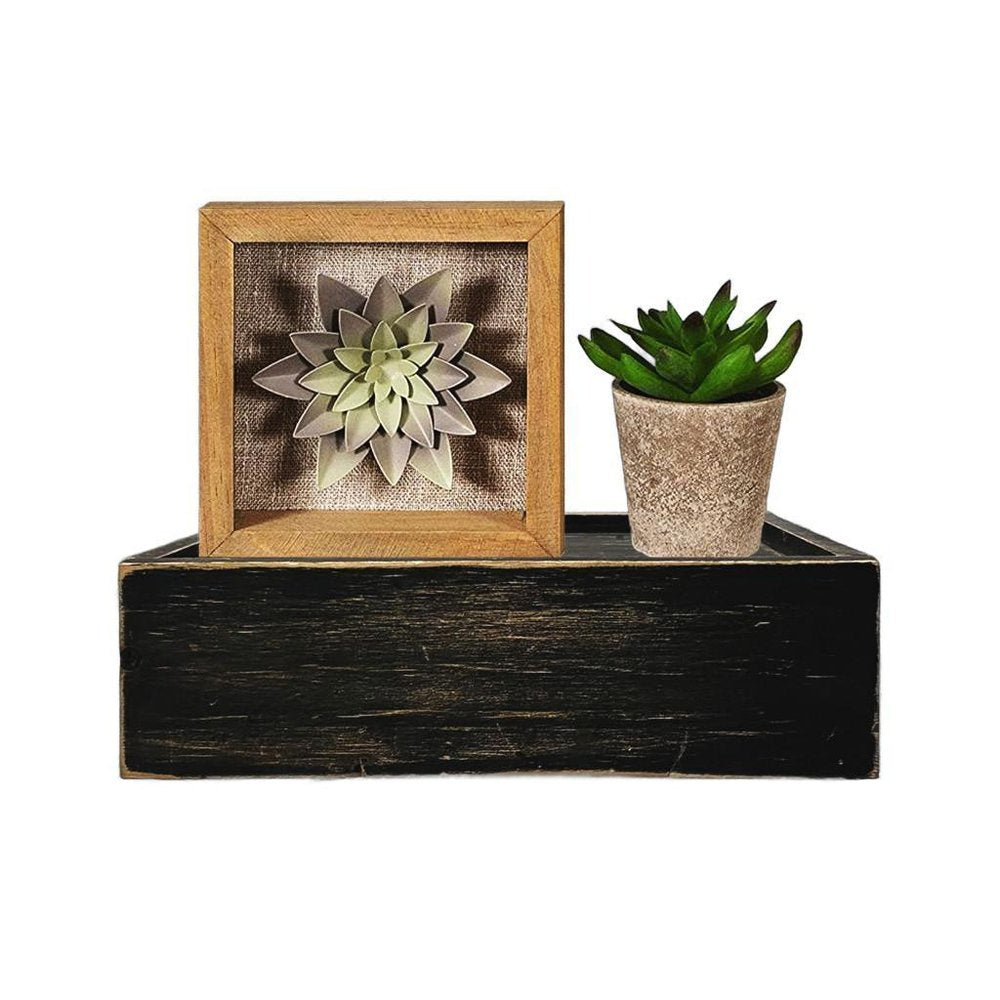 Estante flotante de pared de madera desgastada negra de 25 cm con LED