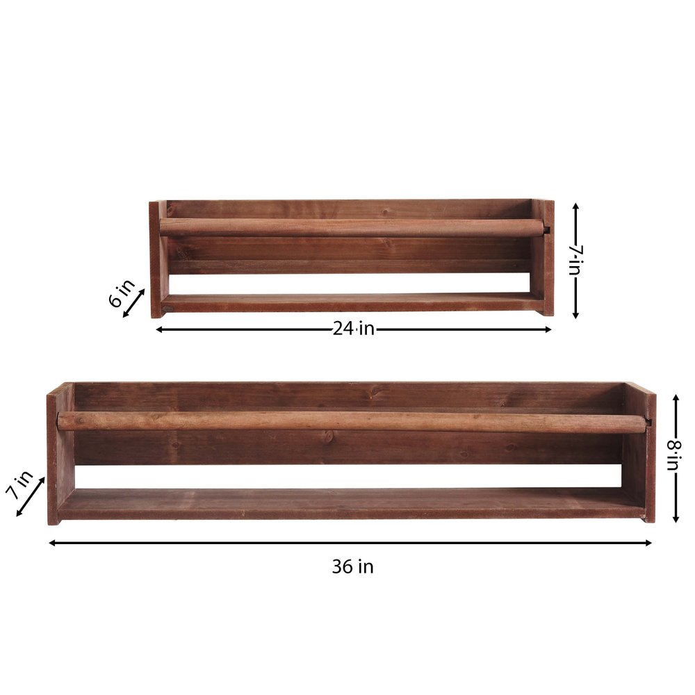 Juego de dos estantes flotantes de madera marrón para montar en la pared