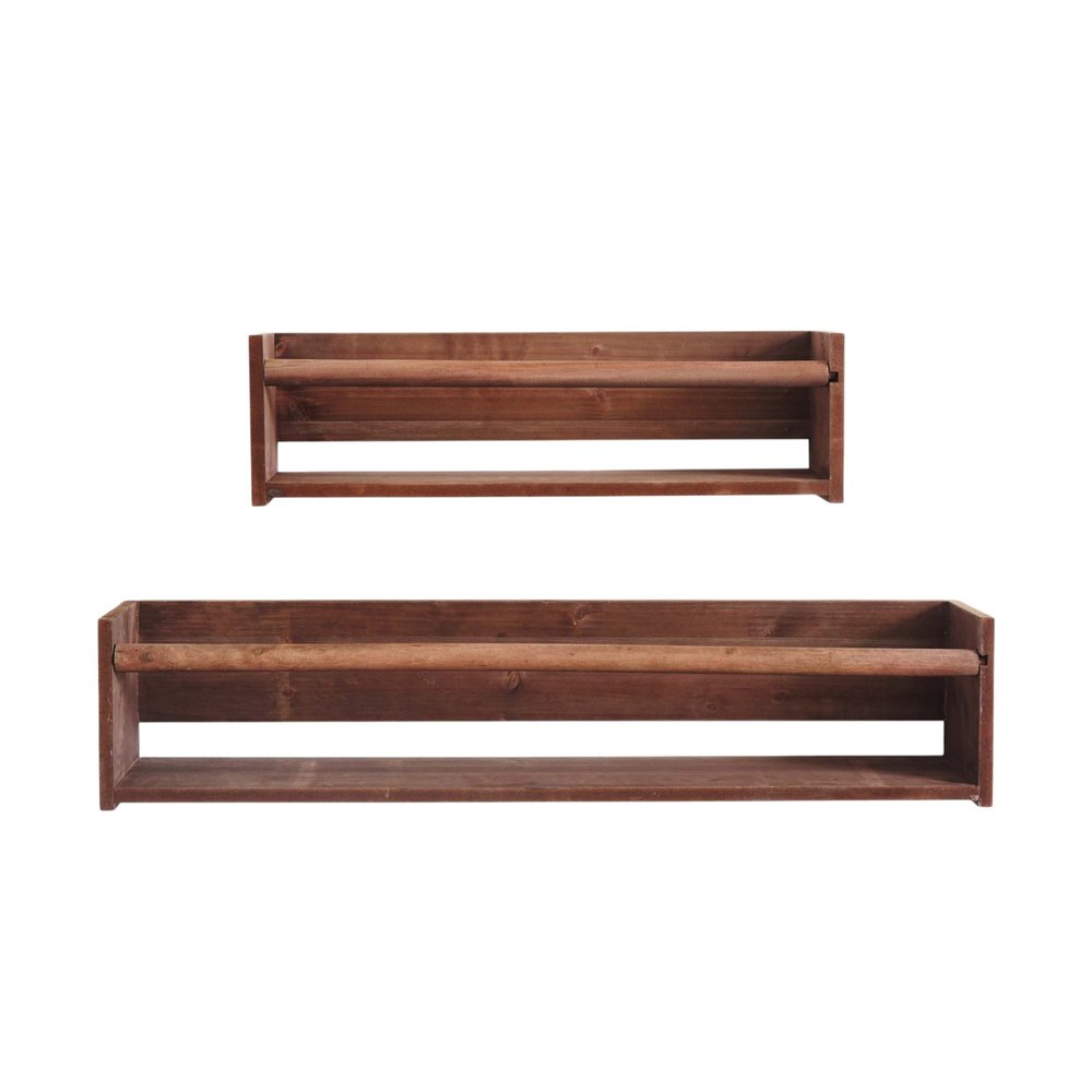 Juego de dos estantes flotantes de madera marrón para montar en la pared